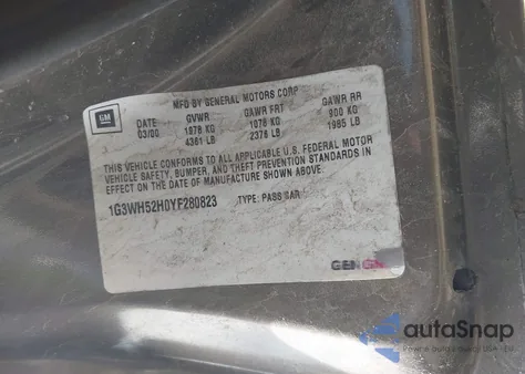 2000 Oldsmobile Intrigue Gx из США, поврежденный, VIN 1G3WH52H0YF280823